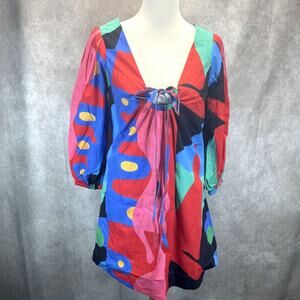 NWT De Loreta Feria Dress Red Women's Sz Small Balloon Sleeves $440 Retail Peru